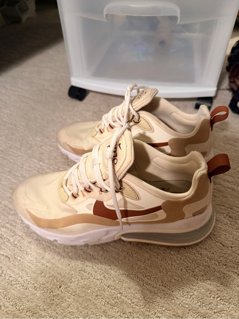 Nike Women's Air Max 270 React Tan & Burgundy